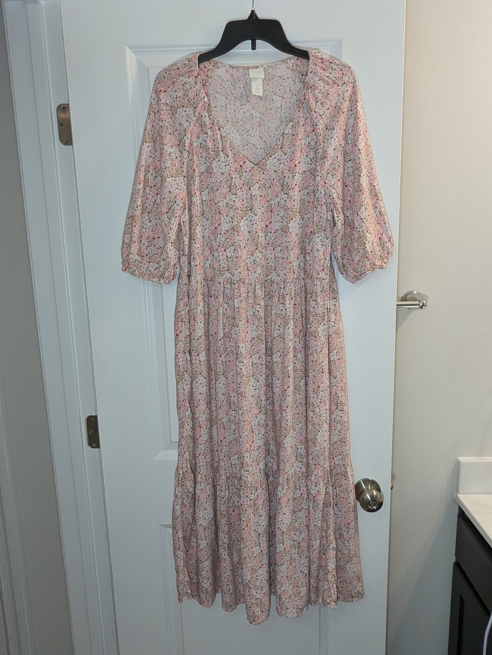 H&M Conscious Pink Cherry Blossom Floral Oversized Midi Dress, Size S